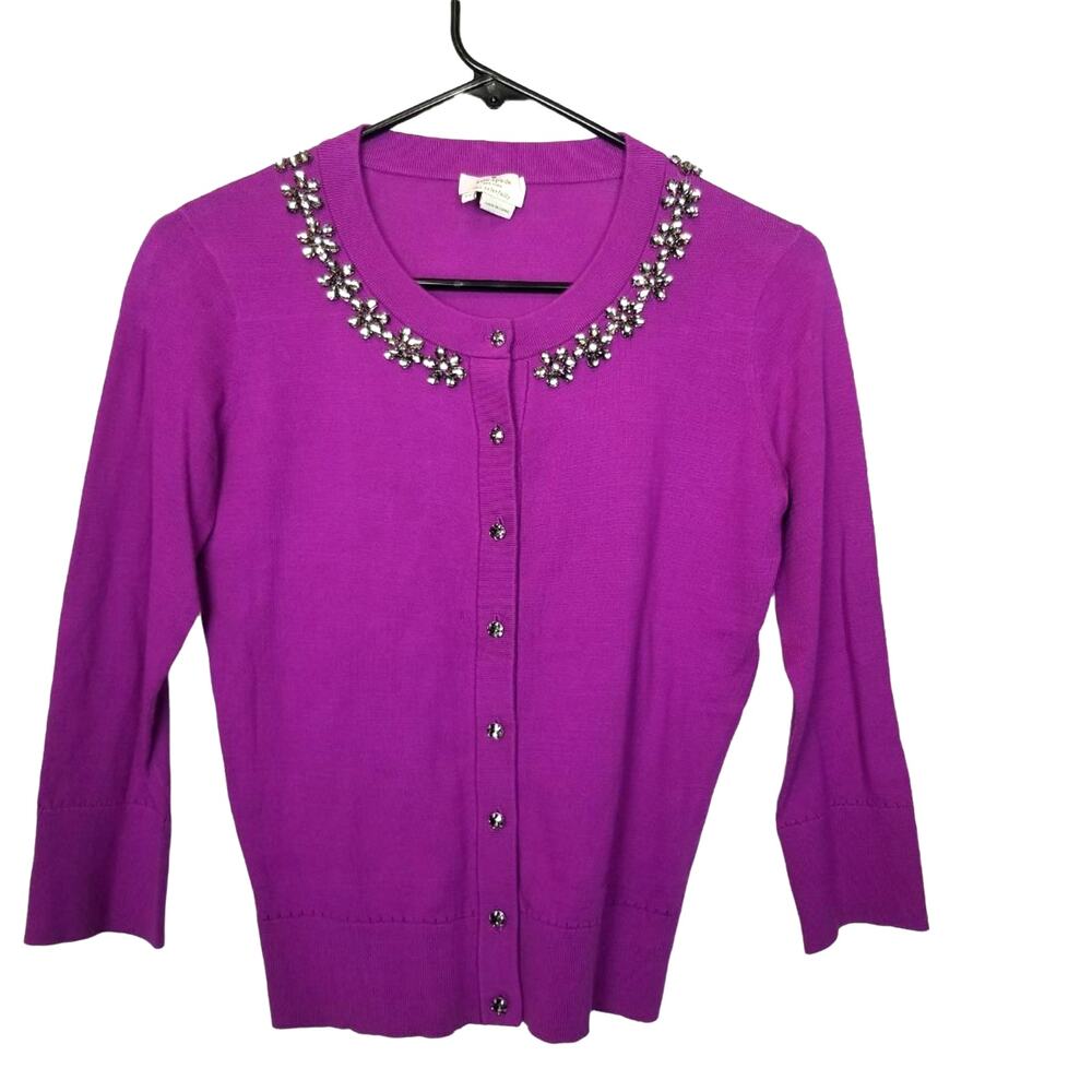 Kate Spade Leni Silk Cashmere Cardigan Sweater Floral Beaded Size XS Preppy Ivy